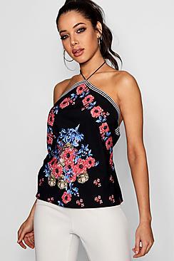 Boohoo Millie Scarf Print Halter Top