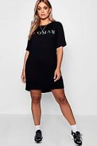 Boohoo Plus Erin Woman Rainbow Slogan T Shirt Dress