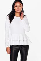 Boohoo Aria Mesh Insert Peplum Top