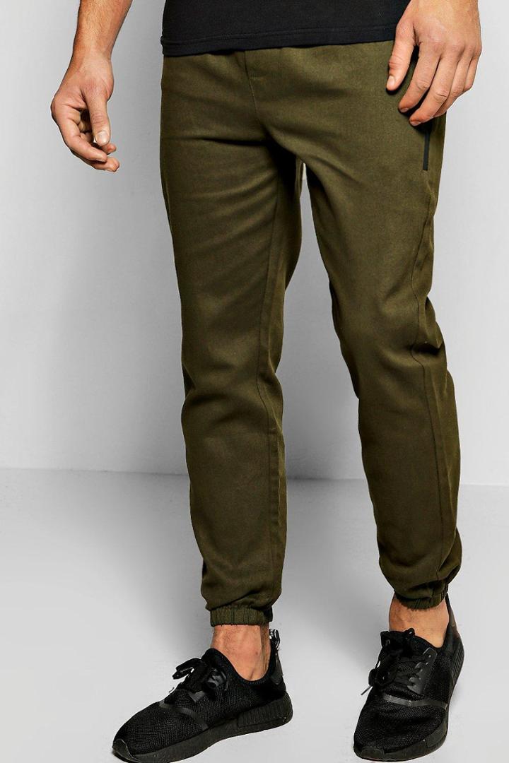 Boohoo Cotton Twill Skinny Chinos With Cuff Hem Khaki