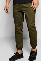 Boohoo Cotton Twill Skinny Chinos With Cuff Hem Khaki