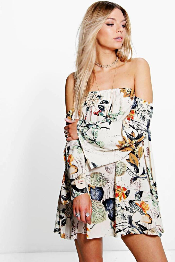 Boohoo Medea Floral Off The Shoulder Woven Dress Multi