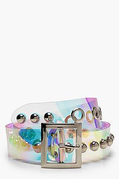Boohoo Holly Holographic Stud Eyelet Boyfriend Belt