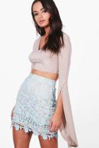 Boohoo Carmela Contrast Lining Crochet Lace Mini Skirt Sky