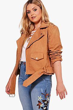 Boohoo Plus Izzy Belted Suedette Jacket