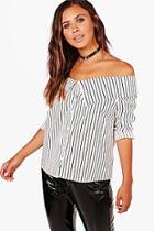 Boohoo Petite Hally Striped Bardot Shirt