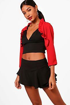 Boohoo Katie Frill Detail Tailored Crop Jacket