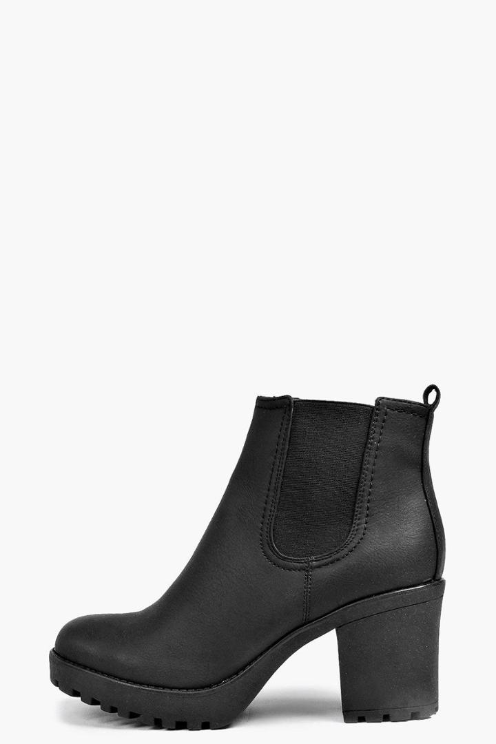 Boohoo Tia Chunky Cleated Heel Chelsea Boot Black