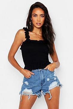 Boohoo Shirred Ruffle Detail Crop