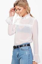 Boohoo Petite Keely Frill Detail High Neck Woven Blouse