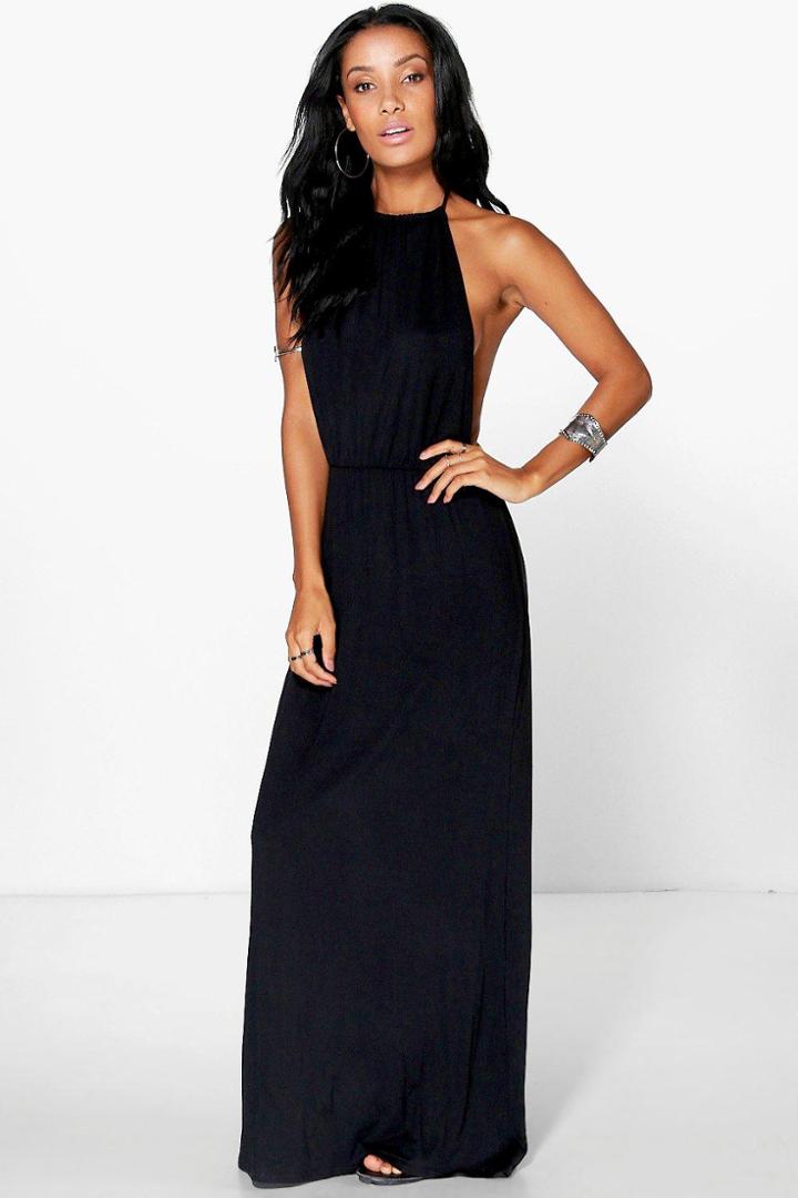 Boohoo Ella Halterneck Bandeau Maxi Dress Black