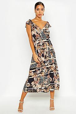 Boohoo Woven Flutter Sleeve Chain Midaxi Dress