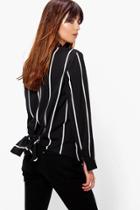 Boohoo Kerry Tie Back Striped Shirt Black