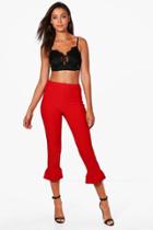 Boohoo Tall Mila Frill Hem Tailored Trousers Red