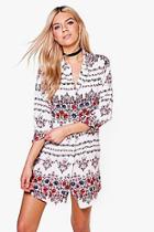Boohoo Jelena Floral Print Shirt Dress