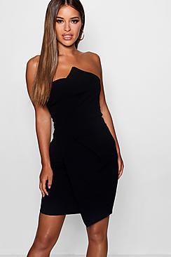 Boohoo Petite Bandeau Folded Detail Bodycon Dress