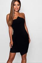 Boohoo Petite Bandeau Folded Detail Bodycon Dress