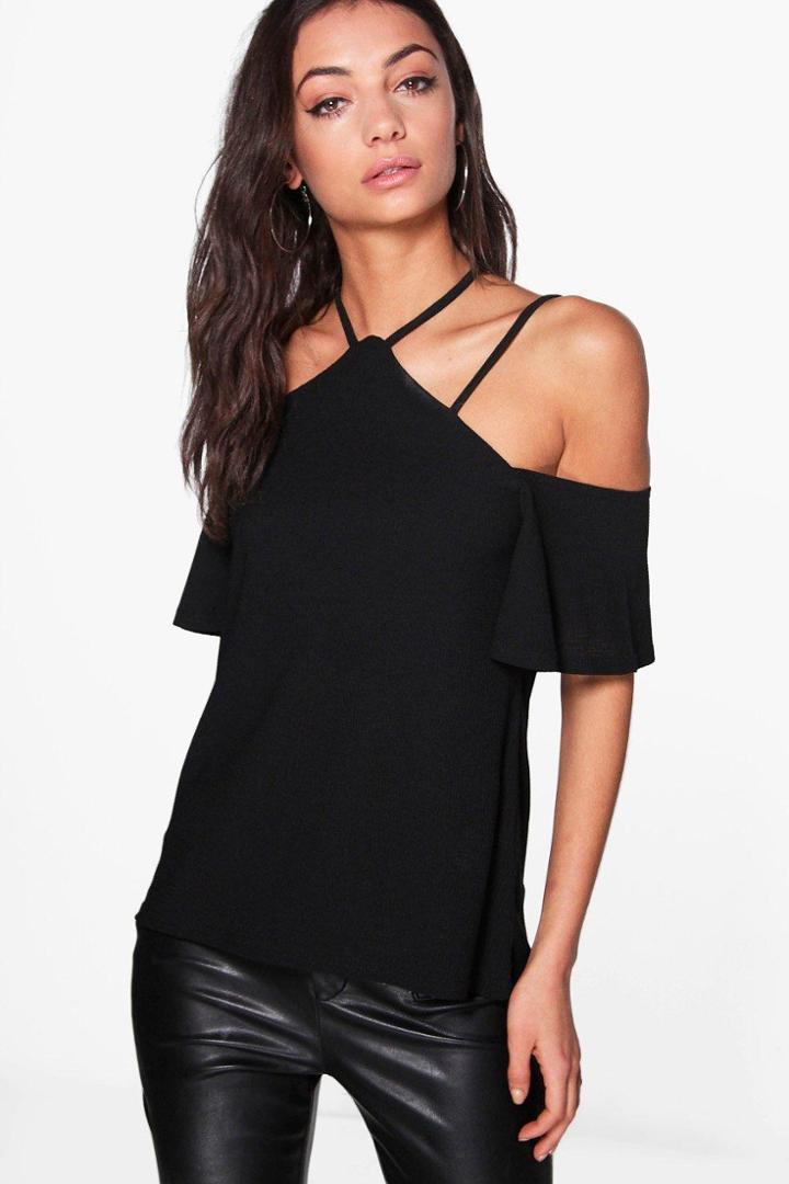 Boohoo Tall Sahla Strappy Neck Detailed Top Black