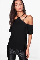 Boohoo Tall Sahla Strappy Neck Detailed Top Black