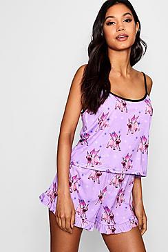 Boohoo Emily Uni Pug Ruffle Short Set