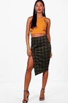 Boohoo Marnie Large Check Split Asymetric Midi Skirt