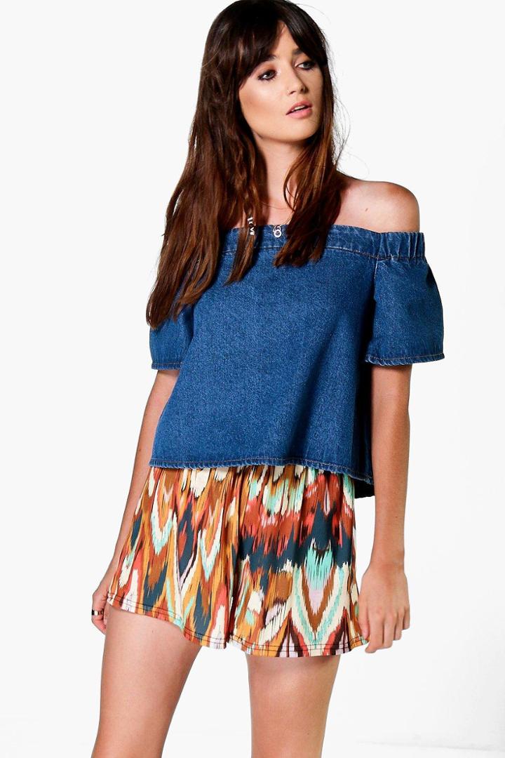 Boohoo Lois Aztec Print Flippy Shorts Black