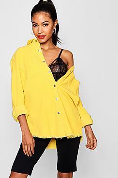 Boohoo Norah Yellow Cord Raw Hem Shirt