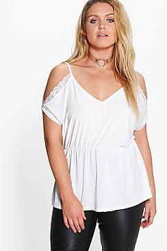 Boohoo Plus Lauren Lace Detail Open Shoulder Slinky Top