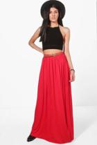 Boohoo Kinsley Belted Floor Sweeping Maxi Skirt Red