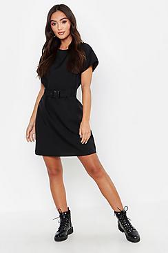 Boohoo Petite Belted Buckle Shift Dress