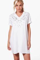 Boohoo Isabel Embellished T-shirt Dress White