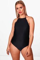 Boohoo Plus Tanya Scallop Edge Halterneck Swimsuit