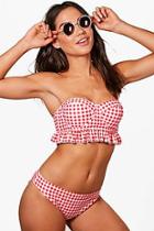 Boohoo Monaco Gingham Underwired Frill Lace Up Bikini