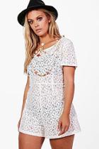 Boohoo Plus Jessy Lace Pom Pom Detail Playsuit