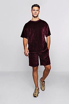Boohoo Velour Drop Shoulder T-shirt & Short Set