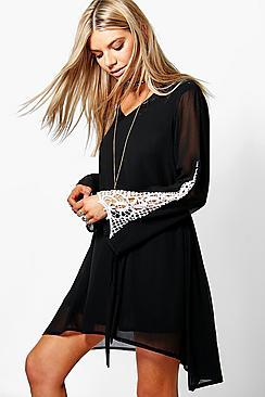 Boohoo Rosie Crochet Trim Belted Dress