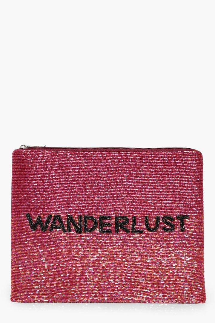Boohoo Skye Wanderlust Slogan Embellished Clutch Red