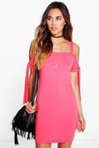 Boohoo Tilly Tie Side Cold Shoulder Dress Sugar-coral