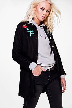 Boohoo Eve Embroidered Wool Coat