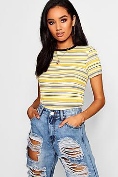 Boohoo Petite Contrast Binding Stripe T-shirt