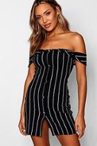 Boohoo Hazel Bardot Pinstripe Button Detail Mini Dress