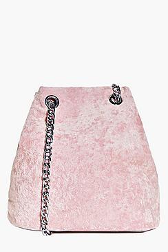 Boohoo Maria Crushed Velvet Chain Cross Body Bag
