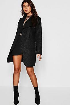 Boohoo Belted Textured Shawl Collar Coat