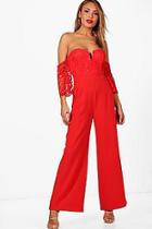 Boohoo Crochet Off The Shoulder Jumpsuit