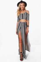 Boohoo Faye Aztec Split Maxi & Crop Top Co-ord Multi