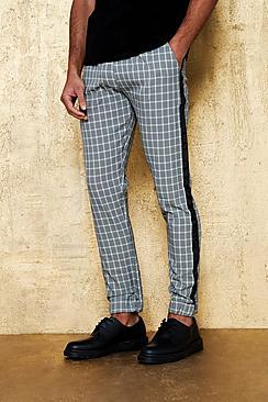 Boohoo Mono Check Cuffed Taped Jogger