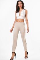 Boohoo Everly Ruffle Detail Ankle Grazer Trousers Stone