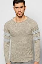 Boohoo Space Knit Jumper With Contrast Striped Sleeves Stone