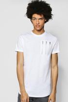 Boohoo Curved Hem T Shirt With Zip Placket White