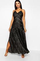 Boohoo Metallic Polka Dot Pleated Maxi Dress
